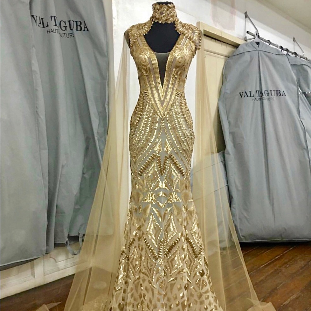 Custom Gold Sequin Gown by Val Taguba Size 4/6
